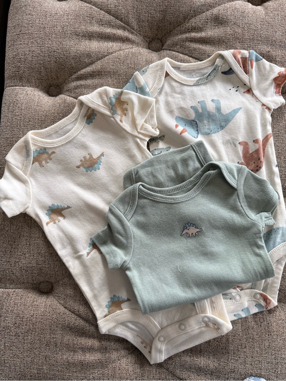 Carter's Baby Dinosaur One-Piece Bodysuits in White, Cream & Sage Green